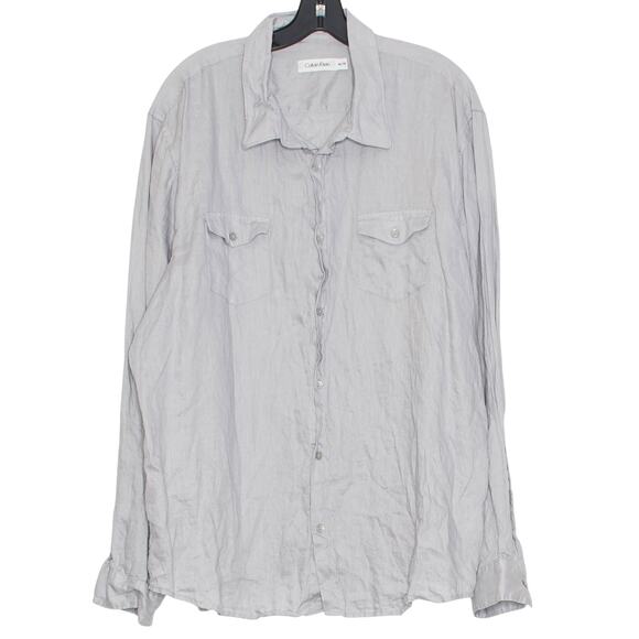Calvin Klein Mens Shirt Linen Quiet Luxury Minimalist Coastal Button Up Gray XXL - Picture 1 of 6